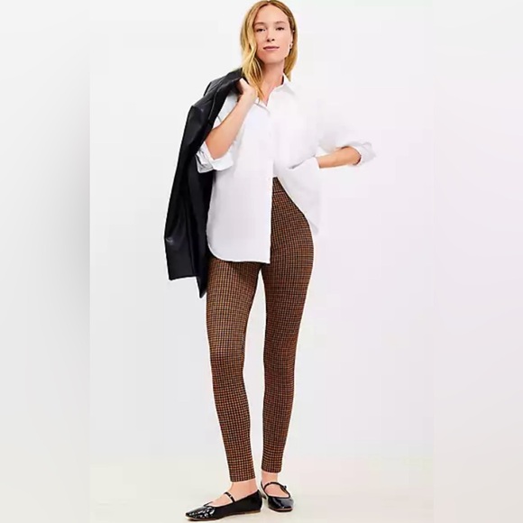 J. Jill Ponte Knit Leggings Brown Herringbone Size Medium Tall - Picture 1 of 7